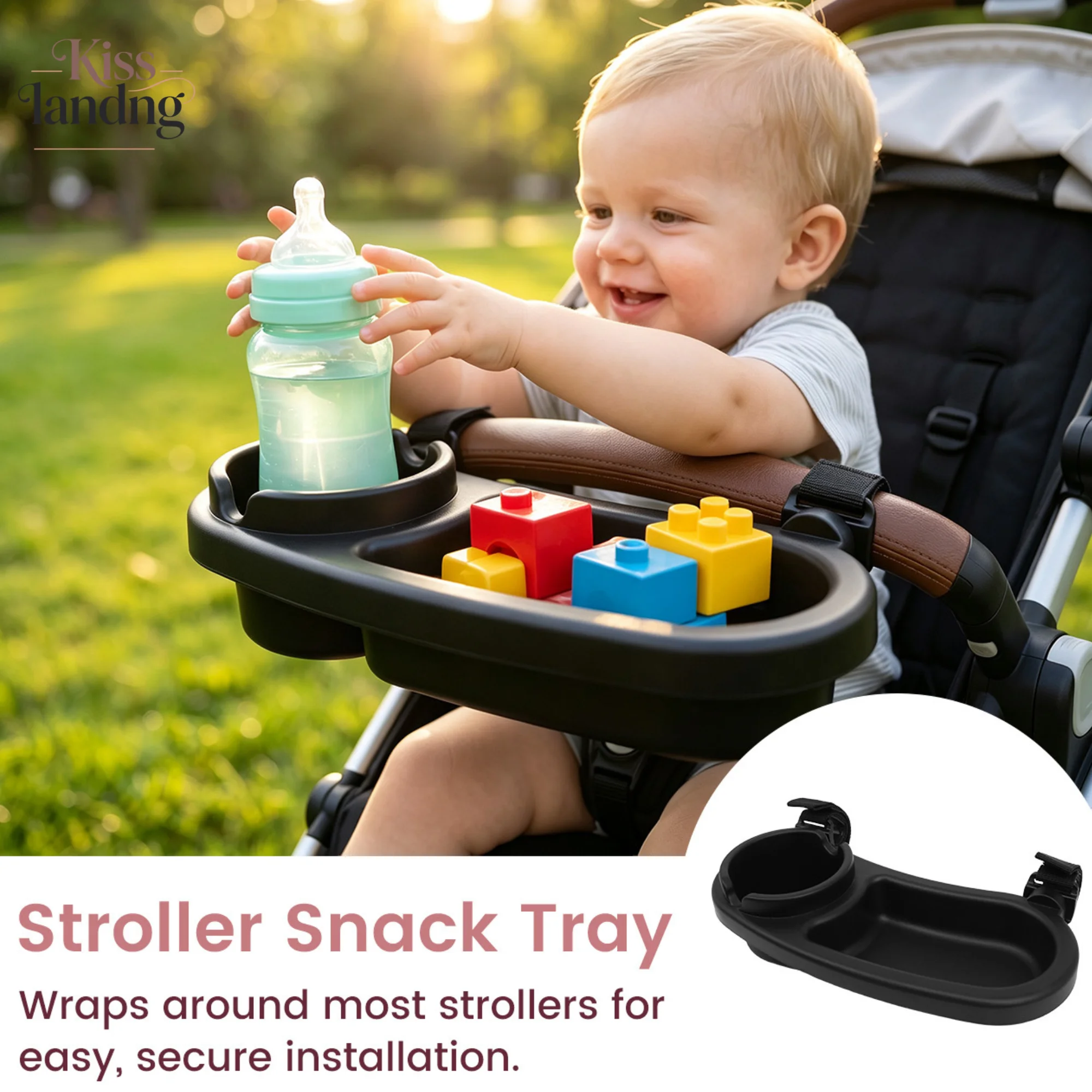 Universal Stroller Snack Tray with Cup Holder, Detachable Baby Stroller Food Tray, Adjustable Strap Stroller Accessory for Drink