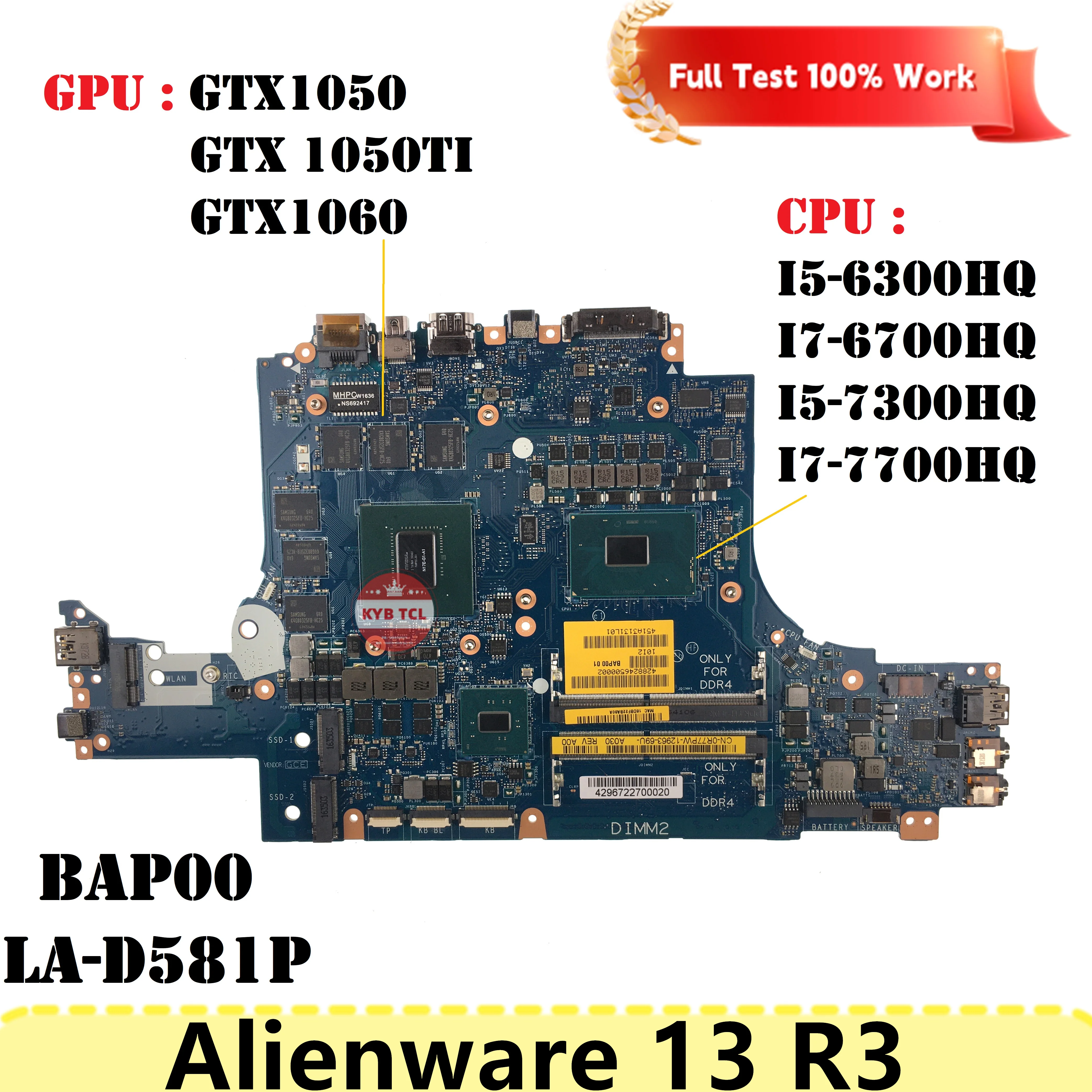 

BAP00 LA-D581P Материнская плата для ноутбука DELL Alienware 13 R3 CN-0THFCD 02R5MC 0KRXJP 0GG6GW 0GWD83 Материнская плата 2R5MC KRXJP GG6GW GWD83 0THFCD THFCD CN-02R5MC CN-0KRXJP CN-0GG6GW CN-0GWD83 Примечание книга