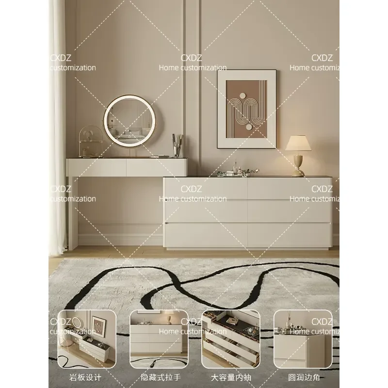 Solid Wood Dresser Chest Ultra Thin Bed End Table Modern Simple Makeup Desk for Small Apartment Bedroom Cream Style Storage