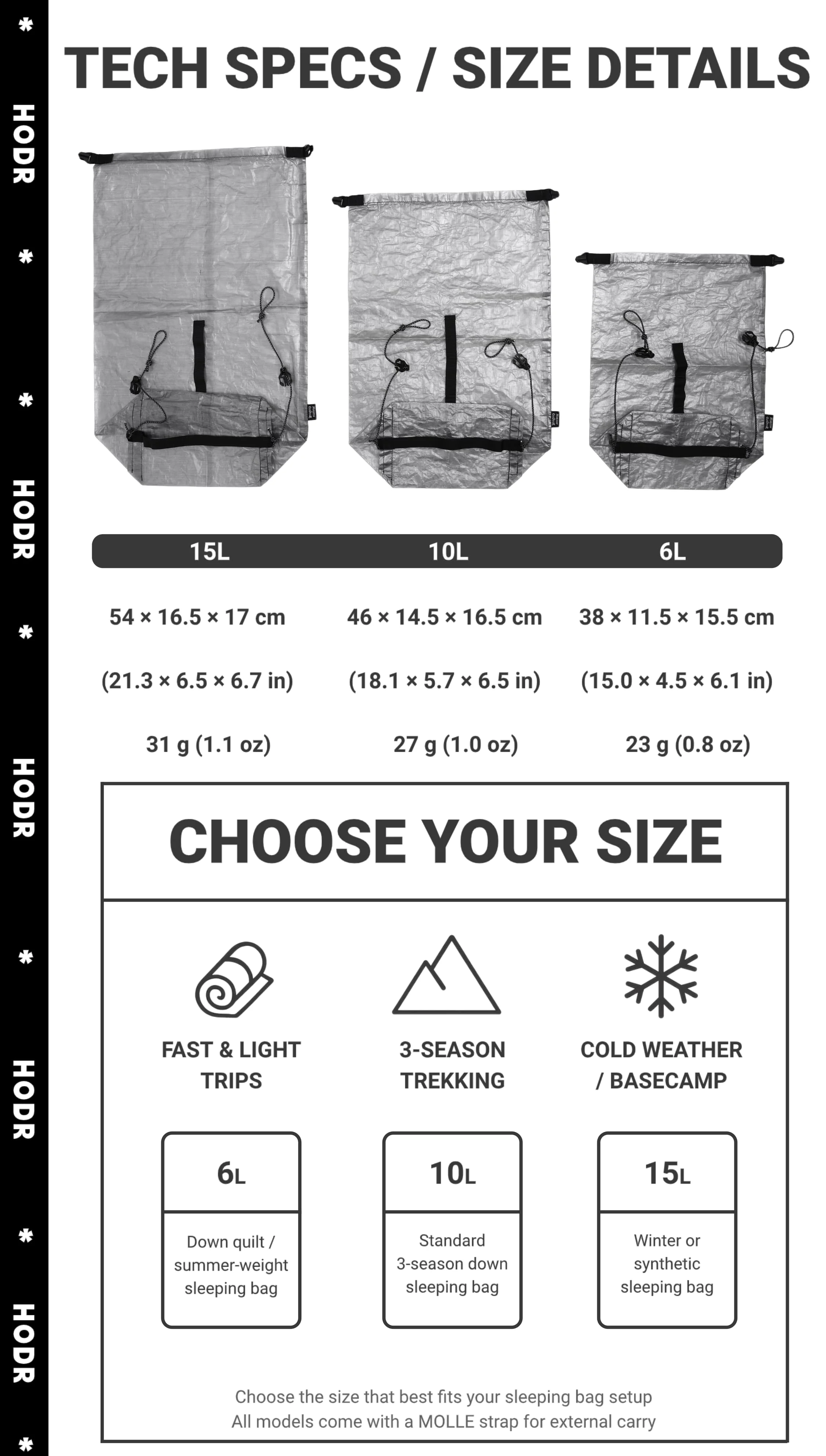 [HODRGEAR] Dyneema Kompressionssack für Schlafsack-Aufbewahrung, DCF Wasserdichter Roll-Top-Sack, Ultraleichte Camping-Ausrüstungsaufbewahrung – Detail 8