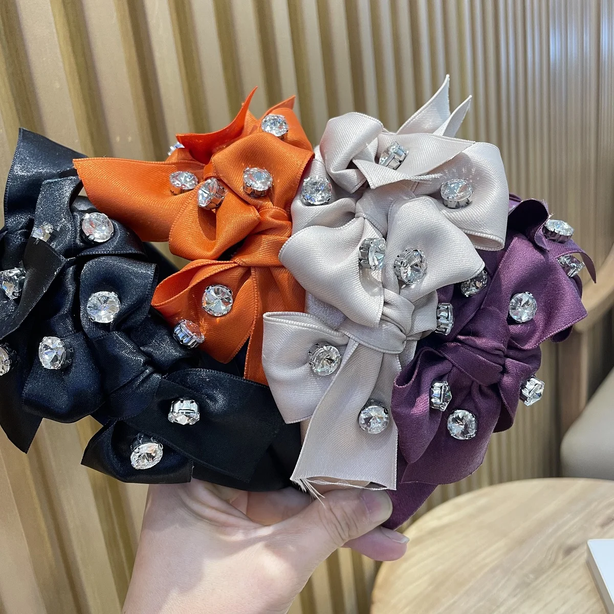 

Orange Puurple Black Bows With Crystal Hairband Knotted Wide Headbands Hair Hoop Accessories for Women and Girls Wholesale