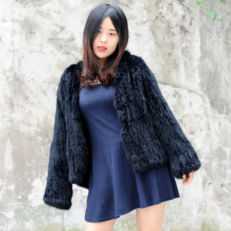 

2023 Fashion Real Knitted Black Rabbit Fur Hoody Coat, Real Fur Jacket Genuine Fur Lady Girl Travel Outside Warm Fur Coat