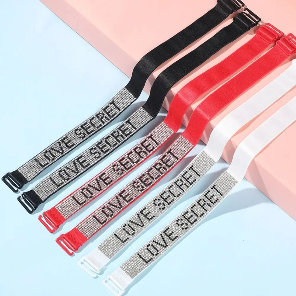 

1Pair Fashion Rhinestone Letters Bra Strap Women Bra Shoulder Strap Elastic Anti Slip Adjustable Underwear Strap Bra Accessories