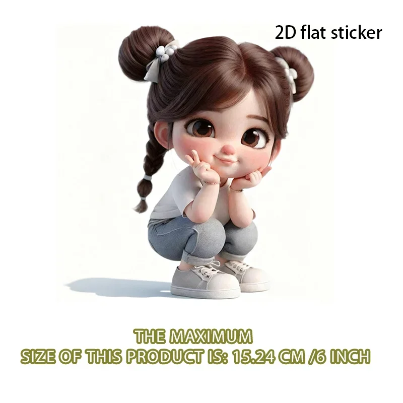 1Pc Double Braid Buns Girl White T-shirt Jeans Waterproof Vinyl Sticker for Car Motorcycle Bottle Laptop Phone Wall Cup