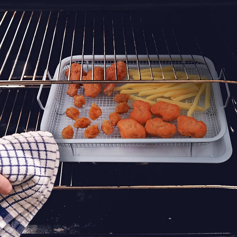 Stainless Steel Air Fryer Basket Spare Parts Crisper Tray And Basket For Oven 13 X 9.6 Inch, For Fries/Bacon/Chicken