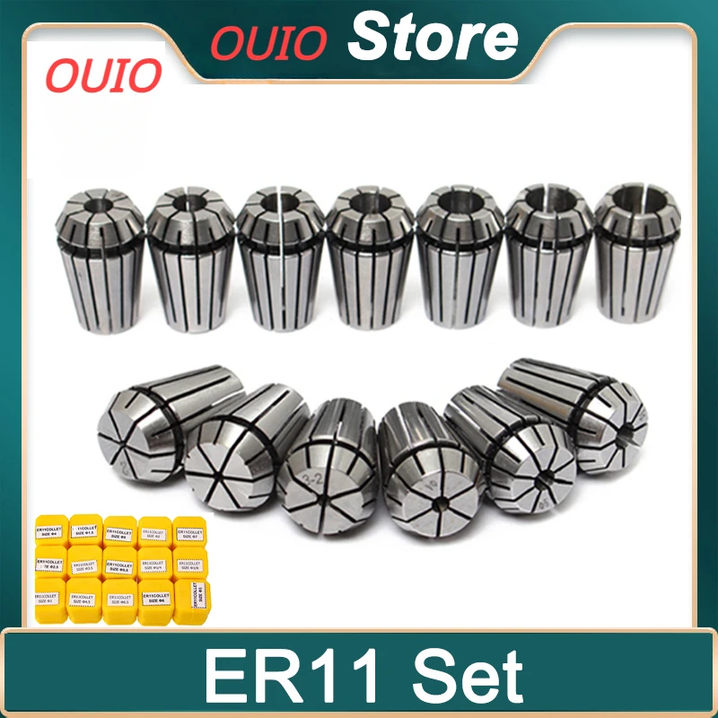 OUIO ER11 Collet Chuck Set 7pcs 13pcs 15pcs ER11 1-7mm Spring Collet for CNC Machining Center Engraving Machine Lathe Mill Tool