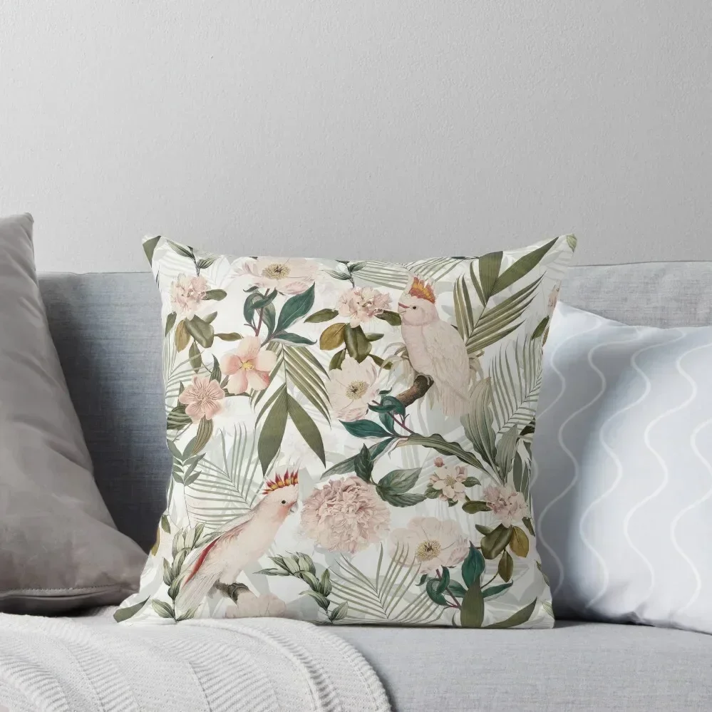 

Tropical cockatoo and jungle Botanical Garden pattern - white Throw Pillow Cusions Cover Christmas Pillow pillow