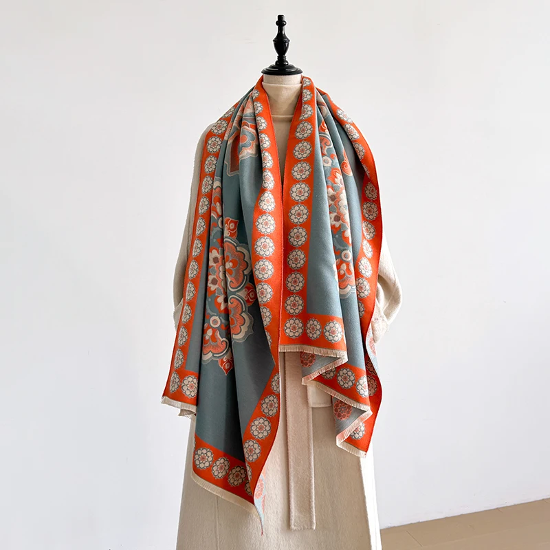 

Women's Winter Luxury Thick Warm Pashmina Wrap Imitation Cashmere Scarf with Polka Dot Jacquard Design for Casual Wear