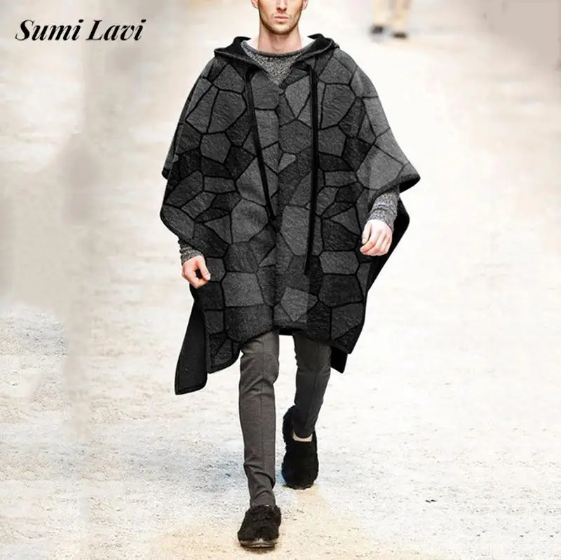 

Vintage Pattern Printing Mens Hooded Cloaks 2026 Spring Casual Loose Patchwork Cape Poncho Fashionable Men Cloak Outerwear