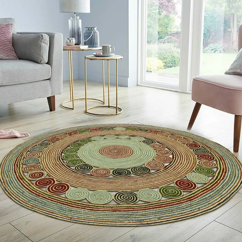 

Indian Carpet Natural Jute Round Area Rug Handmade Living Room Beige Mat 9x9 Ft