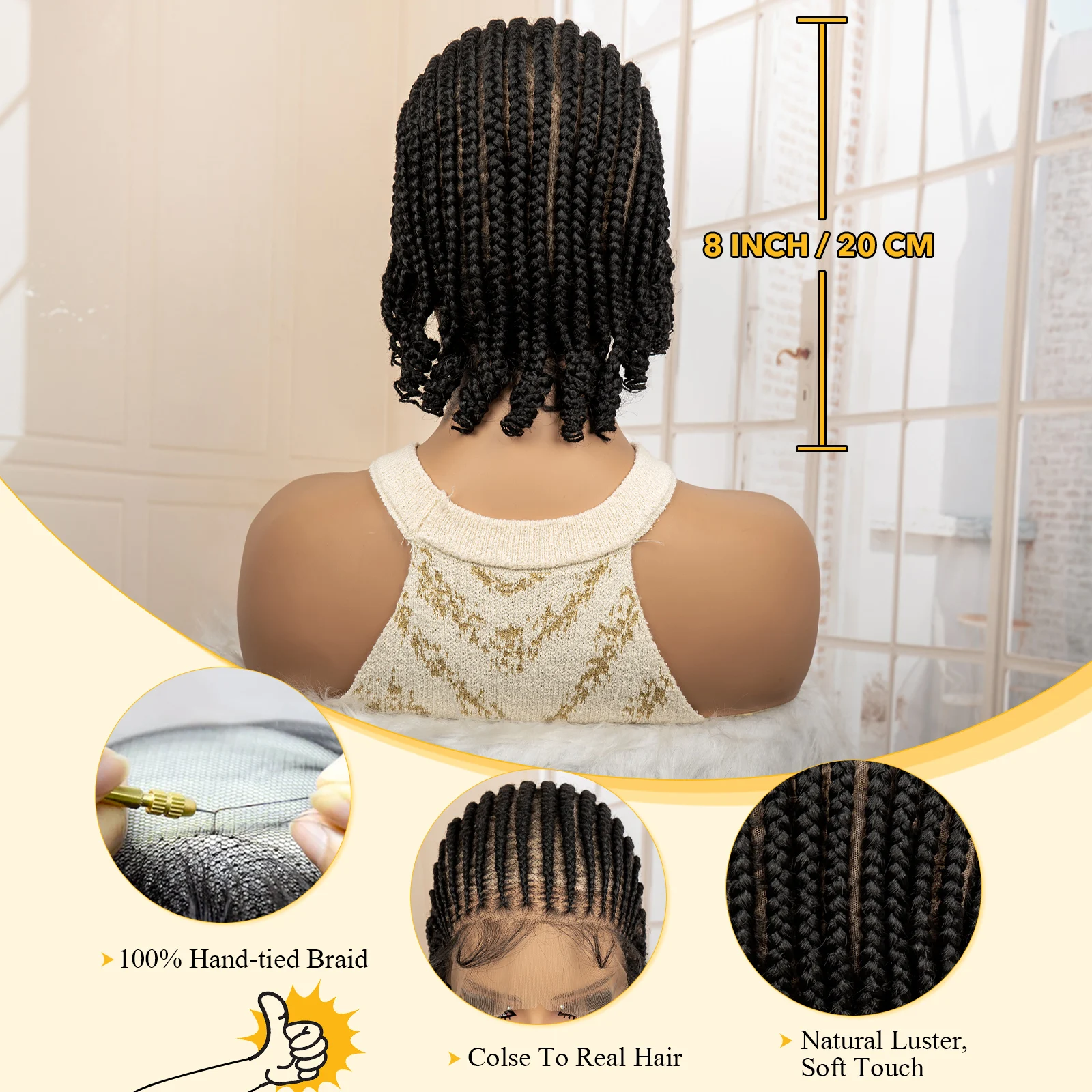 Synthetic Cornrow Braided Wigs Full Lace Short African Box Braiding Wig Transparent Lace Frontal Braids Wigs for Black Women