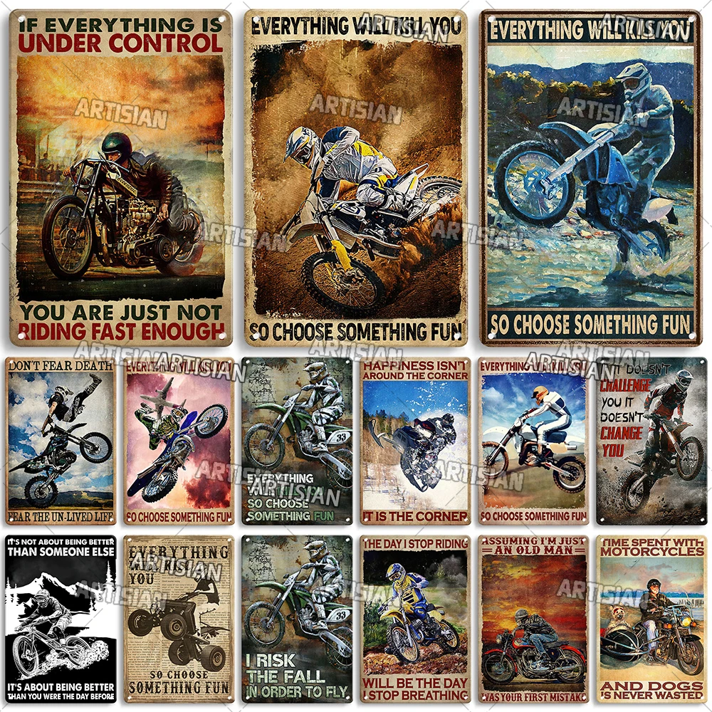 ARTISIAN Retro motocykl metalowy znak blaszany klasyczna metalowa tablica człowiek jaskinia garaż ścienny dekoracyjny zardzewiały metalowy znak wystrój przemysłowy