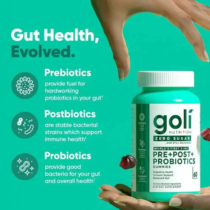 JP Zero Sugar Pre، Post، Probiotic Gummies. العالم الأول 3 في 1 خالي من الغلوتين، نباتي، غير وراثيًا، وخالي من الجيلاتين.