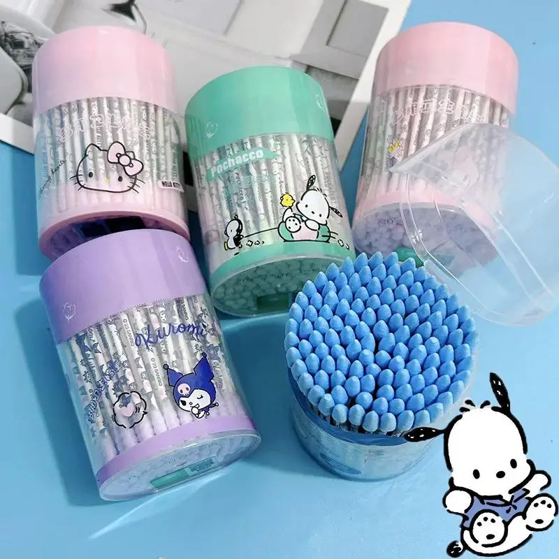 Kawaii Sanrio Hellokitty Kuromi My Melody Cinnamoroll Pochacco Cotton Swab Disposable Double Headed Cleaning Cute Gift For Girls