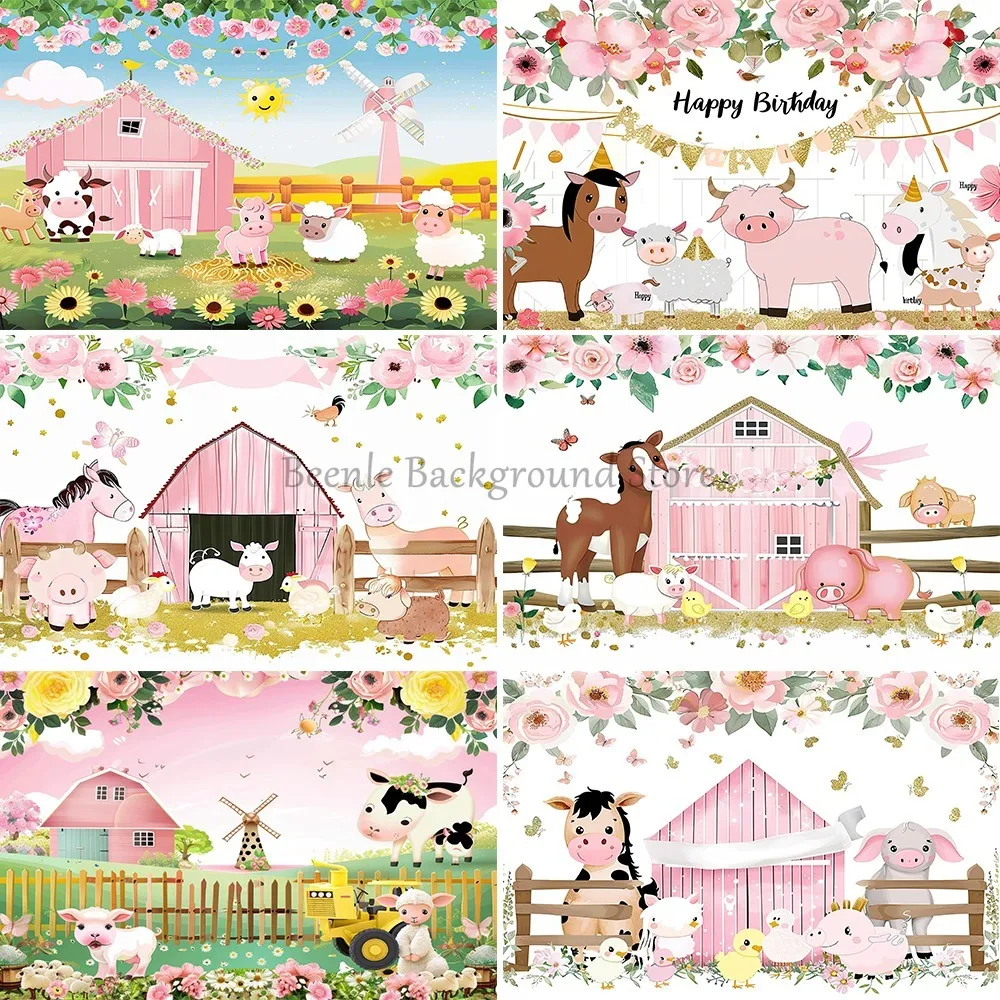 

Beenle Cartoon Farm Animal Theme Photography Background Birthday Party Wooden Fence Poster Photographic Backdrops Photo Studio