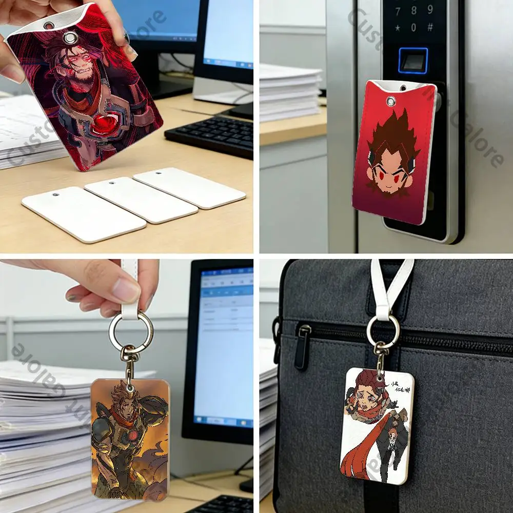 Emre O-Over-watchES Rectangle Card Case Keychain Access Card Bag Key Tag Ring Leather Card Holder Key Ring Access