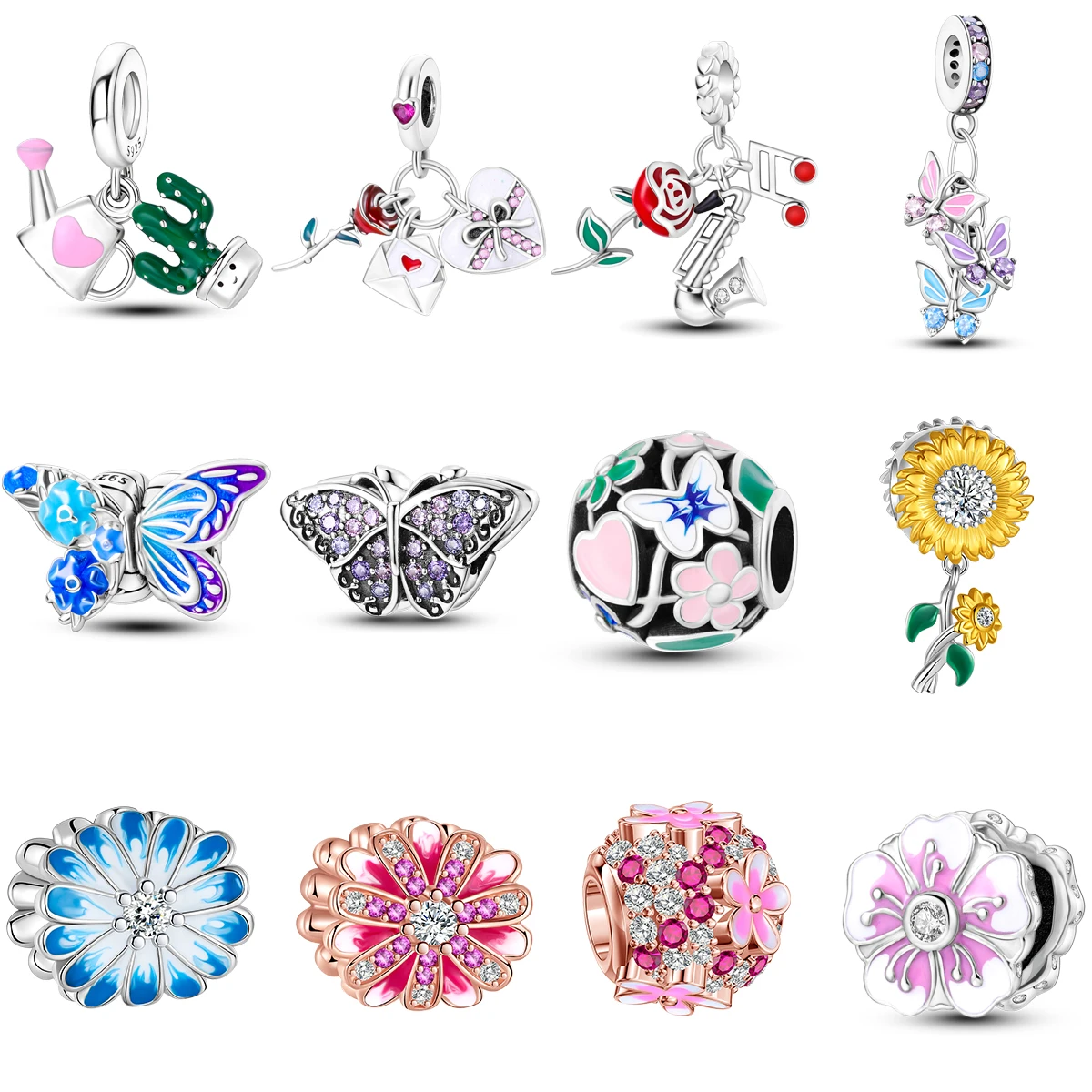 Flower Butterfly Sunflower Colorful Pendant Beads Fit Original pandora charm 925 Charms Demon for Women Jewelry Bracelet