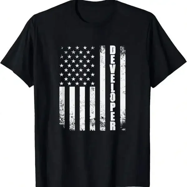 Developer American Flag USA Computer Coder Programmer Geek T-Shirt Camisetas