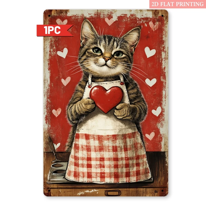 Vintage Herz-Katzen-Metallschild, Retro-Dekorative Wandkunst für Wohnzimmer und Schlafzimmer