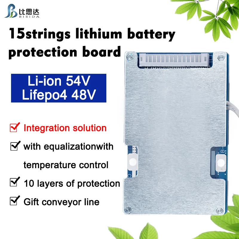 Bisida BMS 15S 56V Lithium ion 48V Lifepo4 Battery Protection Board Common Port With balance for 18650 21700 Battery Pack