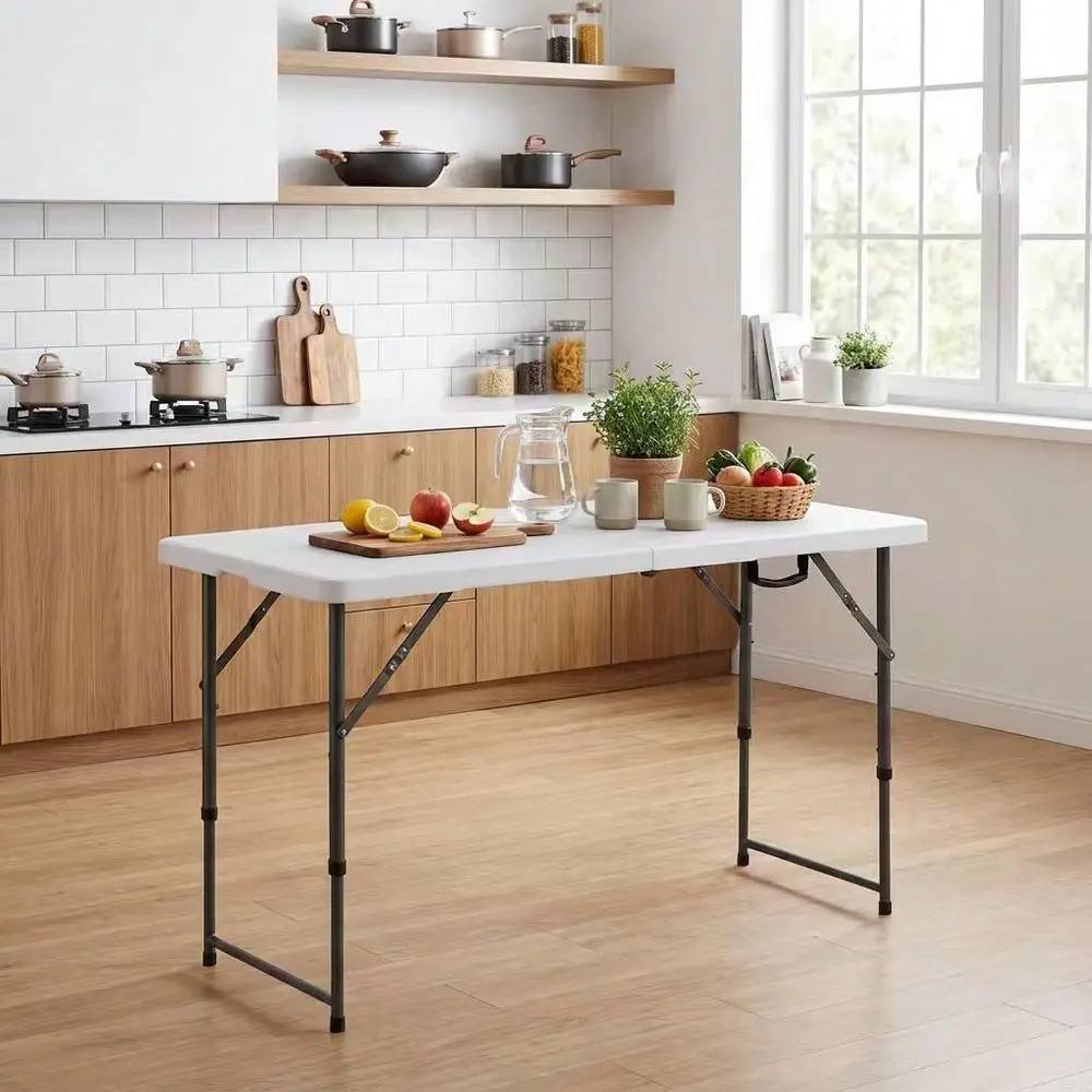 

Heavy Duty Height Folding Table, Adjustable Plastic FoldInHalf Utility Table, Suitable For Camping, Parties, Indoor Outdoor