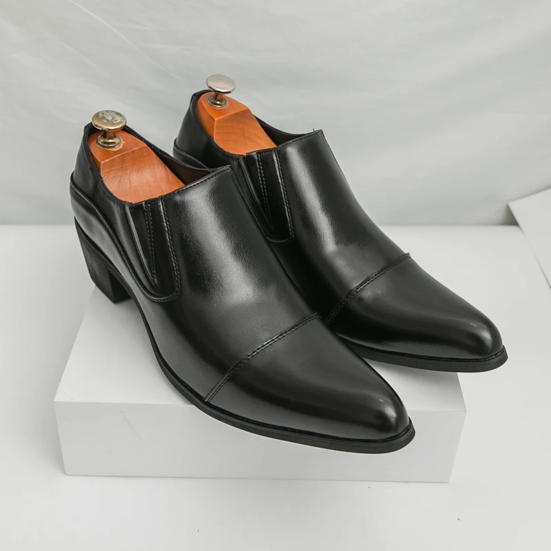 Business Men Formal Leather Shoes Black Brown Men One-foot Comfortable High-heeled Fashionable Leather Shoes Social Shoes Men