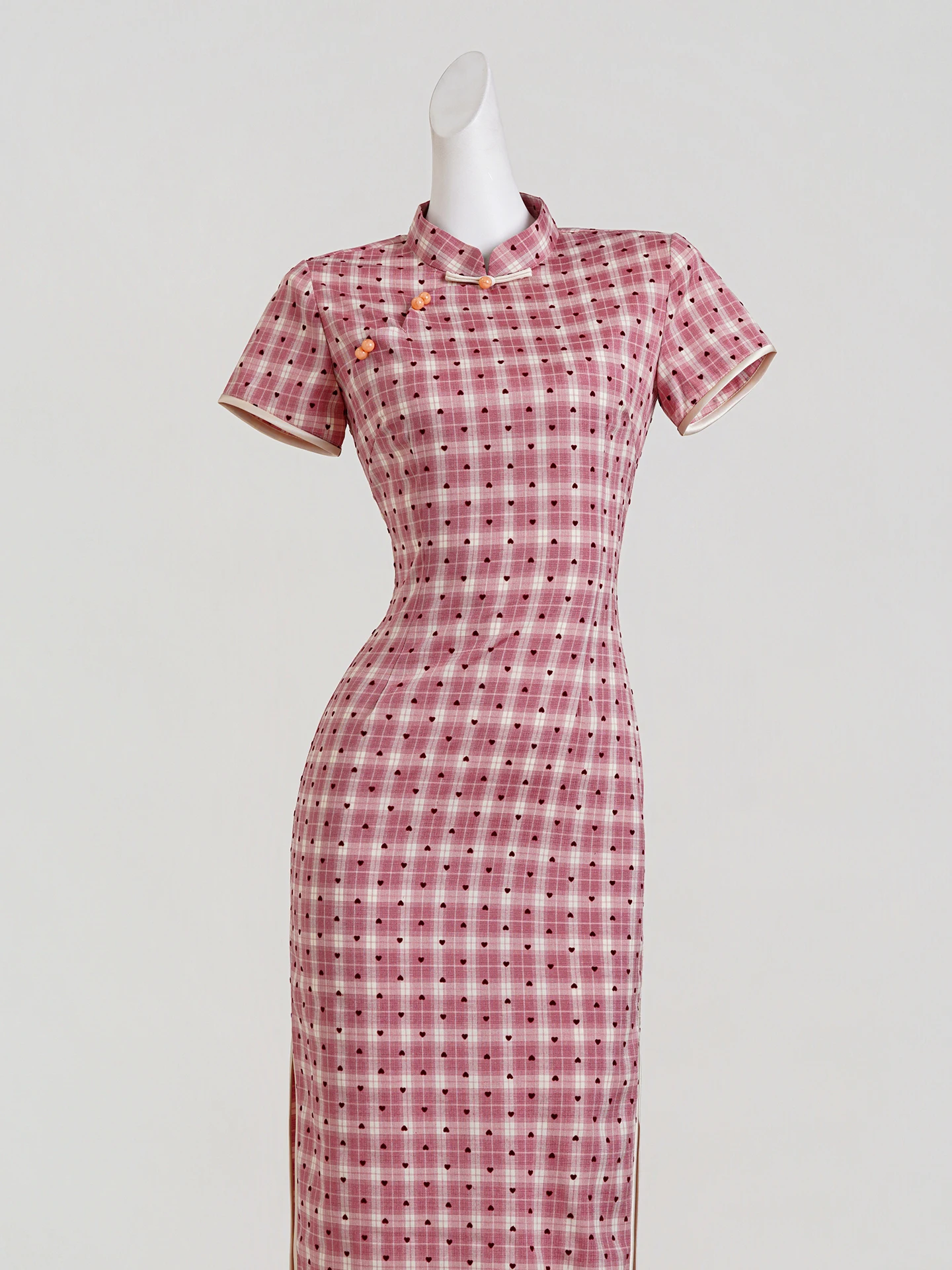 

Stunning New Chinese Style Summer Pink Slimming Younger Version High Quality Short Sleeve Midi Dress Low Slit