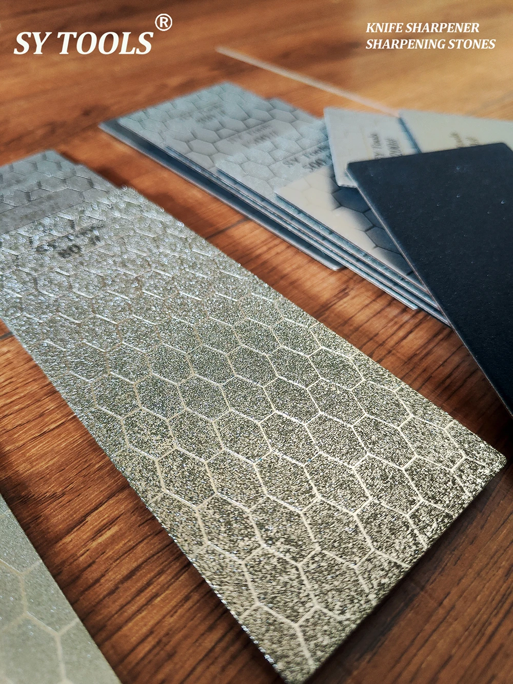Sy Tools Electroplated Diamond Sharpening Stone with Honeycomb Pattern – Non-Slip Foam Backing, Multi-Grit (80#-3000#), 150x62mm