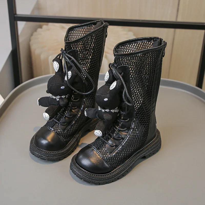 Bambini principessa Cool Boot Summer Mesh traspirante ragazze stivali decorazione coniglio moda bambini sandali coreano Hollow stivali alti