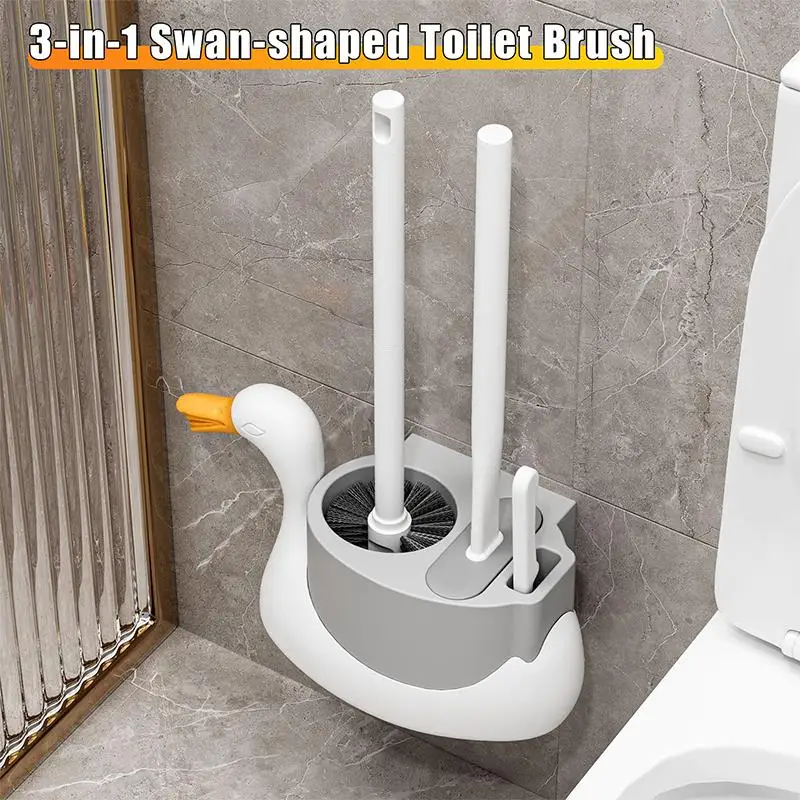 

Creative Swan Toilet Brush Set, 3-in-1 Wall-Mounted Household Multifunctional Luxury Bathroom Brush
