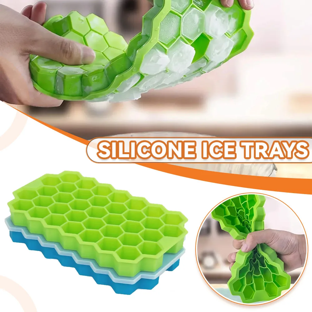 Kitchen Home Silicone Ice Cube Mould 37 Honeycomb Net with Lid 37 Stackable DIY Refrigerator Ice Mold Reusable Food Grade Mould