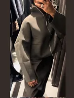 Vintage Stand Collar Women's Cropped Jacket Zipper Loose Full Sleeve Thick Warm Coat 2025 Autumn Winter Lady New in Outwear - Image 3