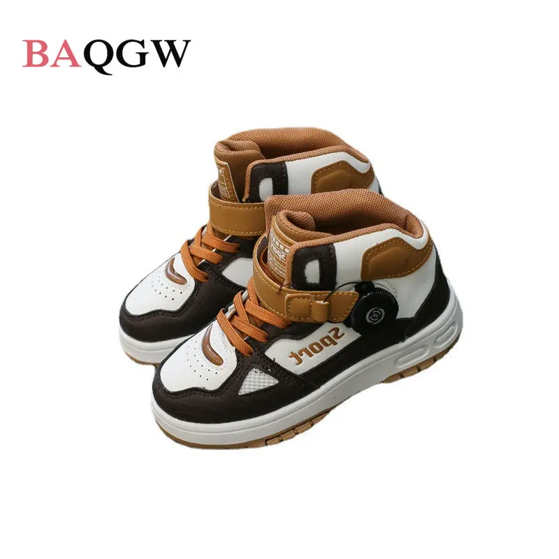 Toddler Kids Fashion Sports Shoes Knob Buckle Strap High-top Children Sneakers Outdoor Running Breathable Cushioning Soft Bottom