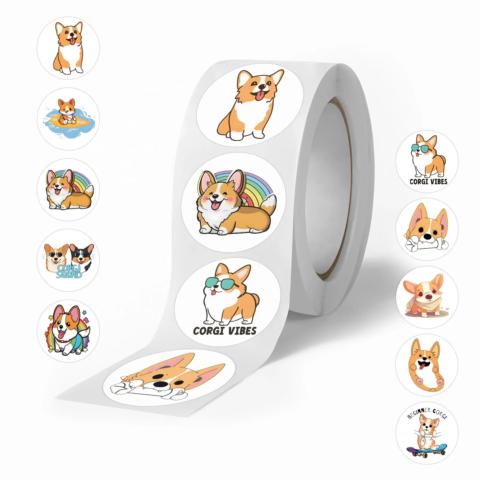 500pcs Stickers for Children Cute Animal Corgi Dog Roll Stickers Small Packaging Pack Stickers Photocard Decor Lables