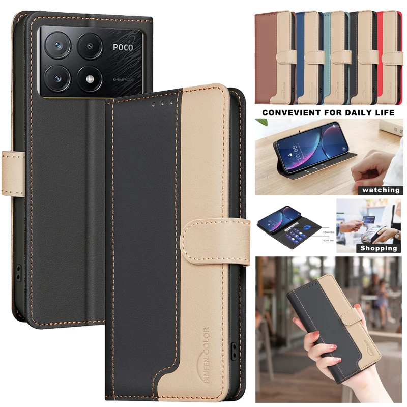 Cover Phone Case For Xiaomi Poco X6 F6 M6 Pro 5G C61 C65 PocoC61 PocoM6 Coque Wallet Skin Friendly Magnetic Flip Leather Cases