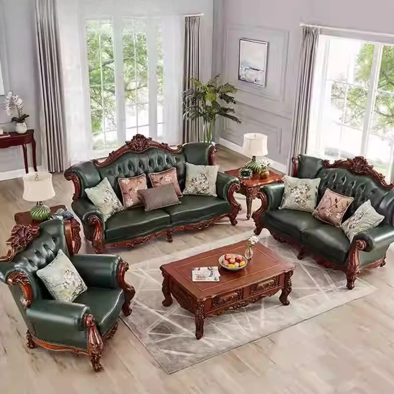 

American leather sofa 123 combination living room solid wood retro style first layer cowhide large apartment European high-end