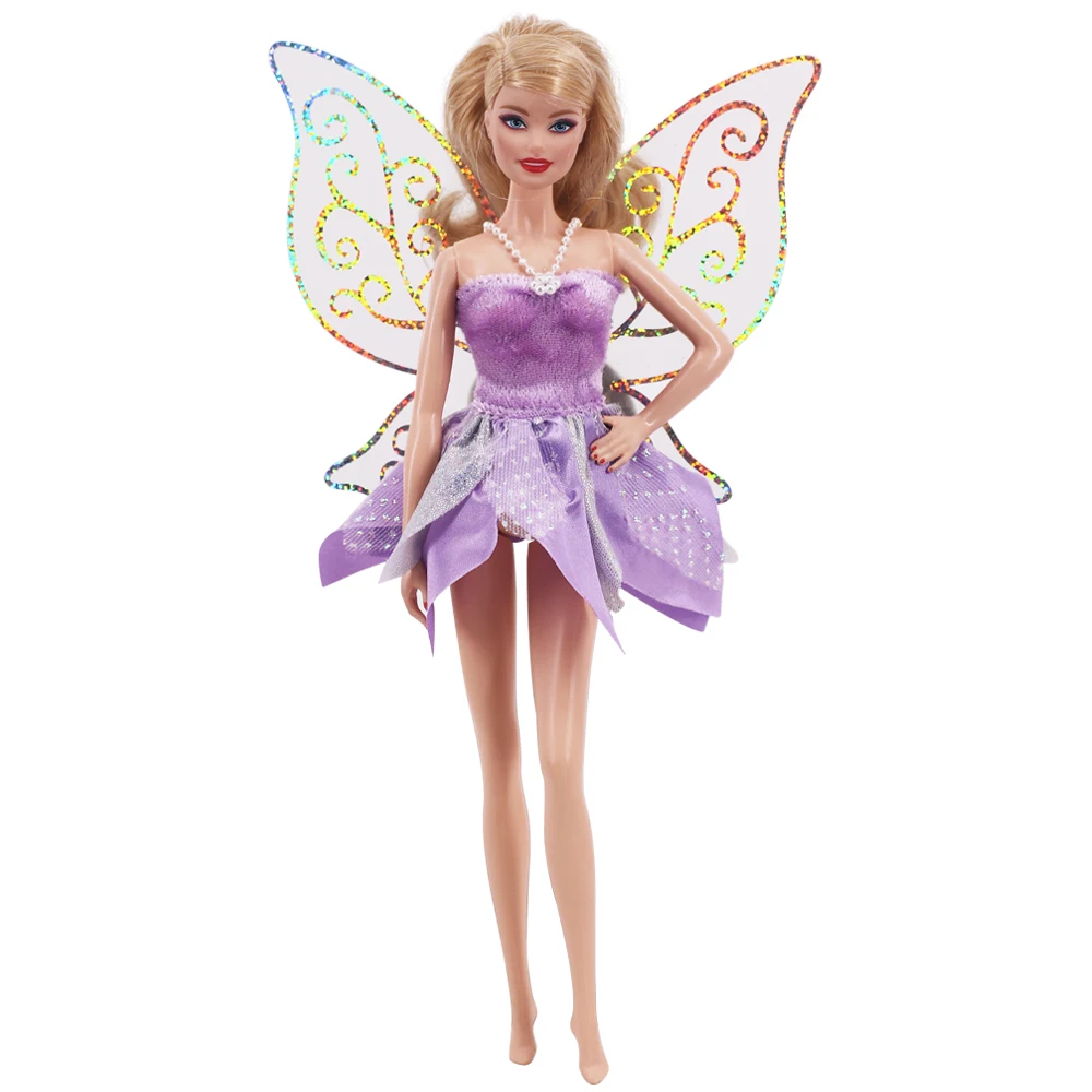 Clothes for Barbies ElfQueen Beautiful Dress Colorful Butterfly Wings 11.8 inch 28 Cm Babies Doll Clothes Fairy Tale Characters