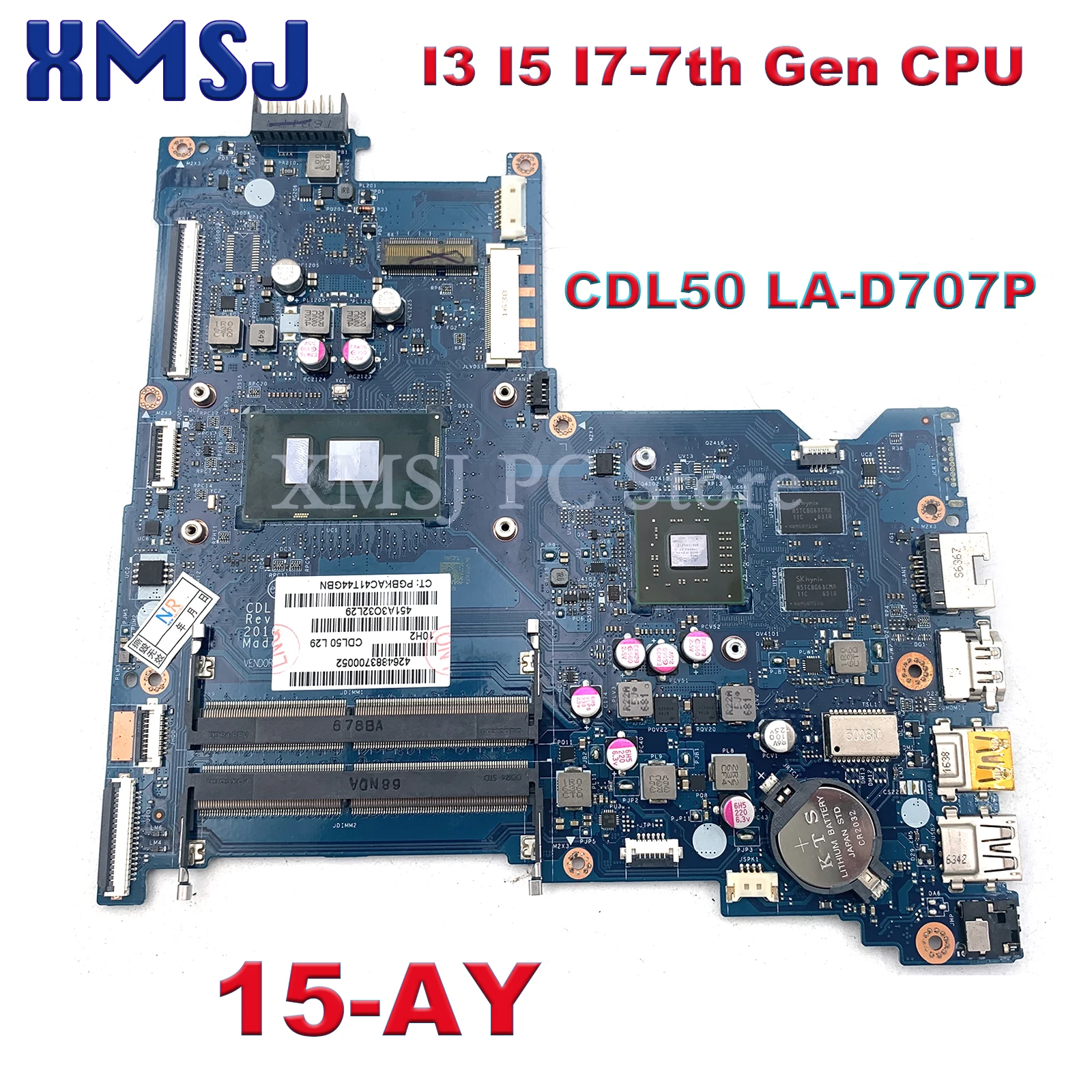 For HP 15-AY Series Laptop Motherboard CDL50 LA-D707P With I3 I5 I7-7th Gen CPU GPU: 2GB DDR4 Main Board Full Test