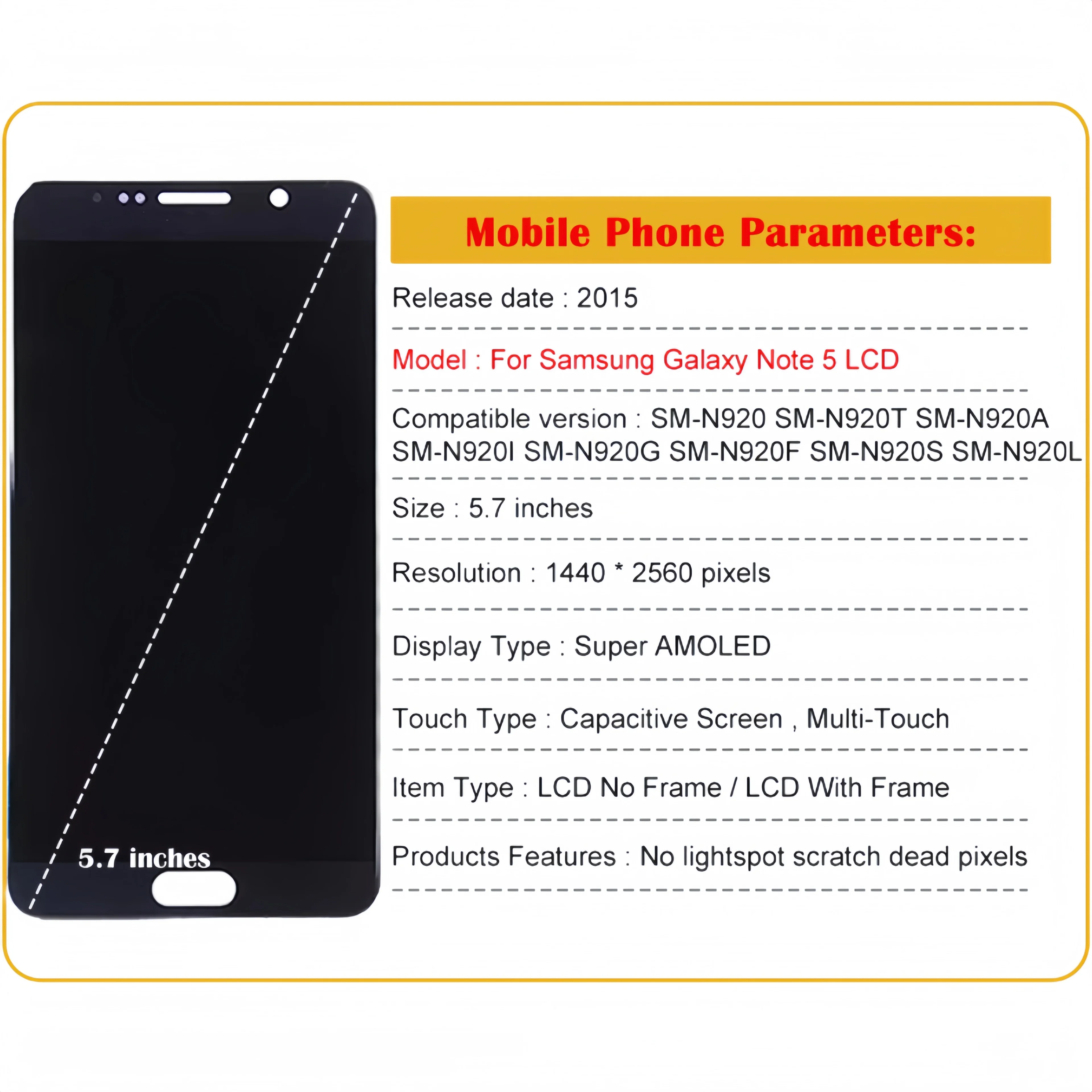 LCD Display Touch Screen Digitizer Assembly Replacement, Samsung Galaxy Note 5, N920, SM-N920F, N920T, N920I, N920G, N920S