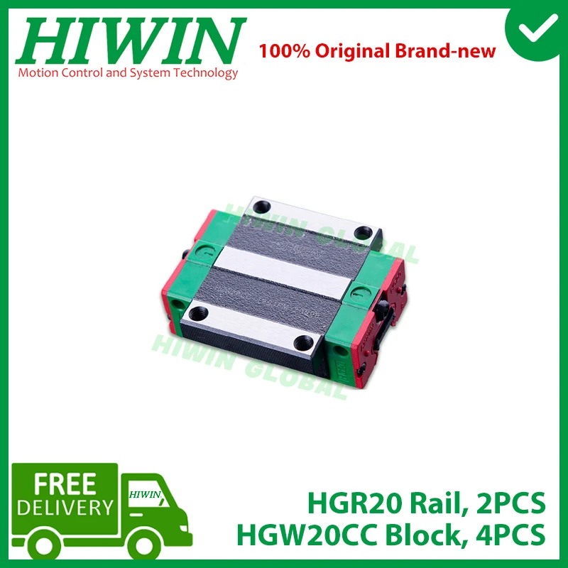 Original HIWIN Linear Guide HGR20 200 300 400 500 600 700 800 900 1000 1100 1200 1500mm Rail HGW20CC Carriage Slide CNC Router