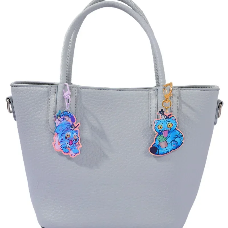 New Style Pop KPop Demon Hunters Little Tiger Color Changing Acrylic Keychain Pendant Blue Cat Surrounding Cute Bag Pendant