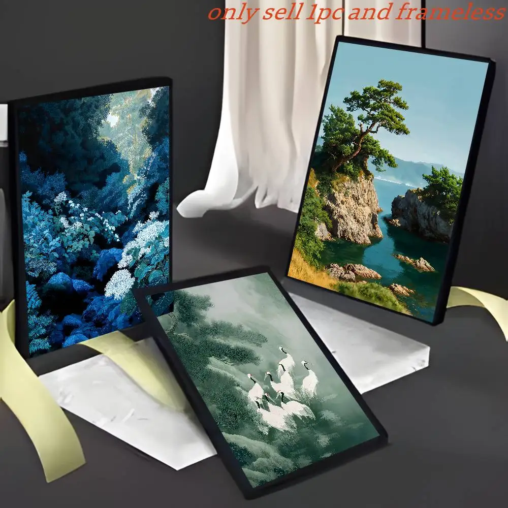 Japanese Green Forest White Cranes Poster Chinoiserie Bird Modern Prints Canvas Painting Wall Art Picture Home Living Room Decor