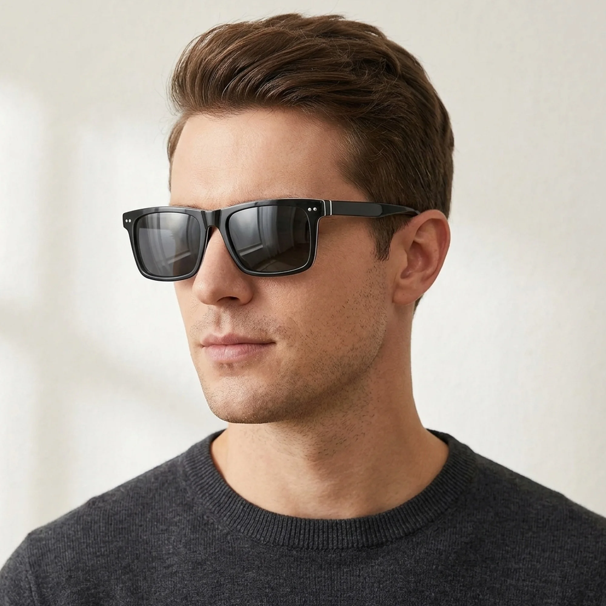 ZENOTTIC Clip On L Size  Men Square Acetate Prescription Eyeglasses with Polarized Sunglasses Clip for Outdoor Daily Activities