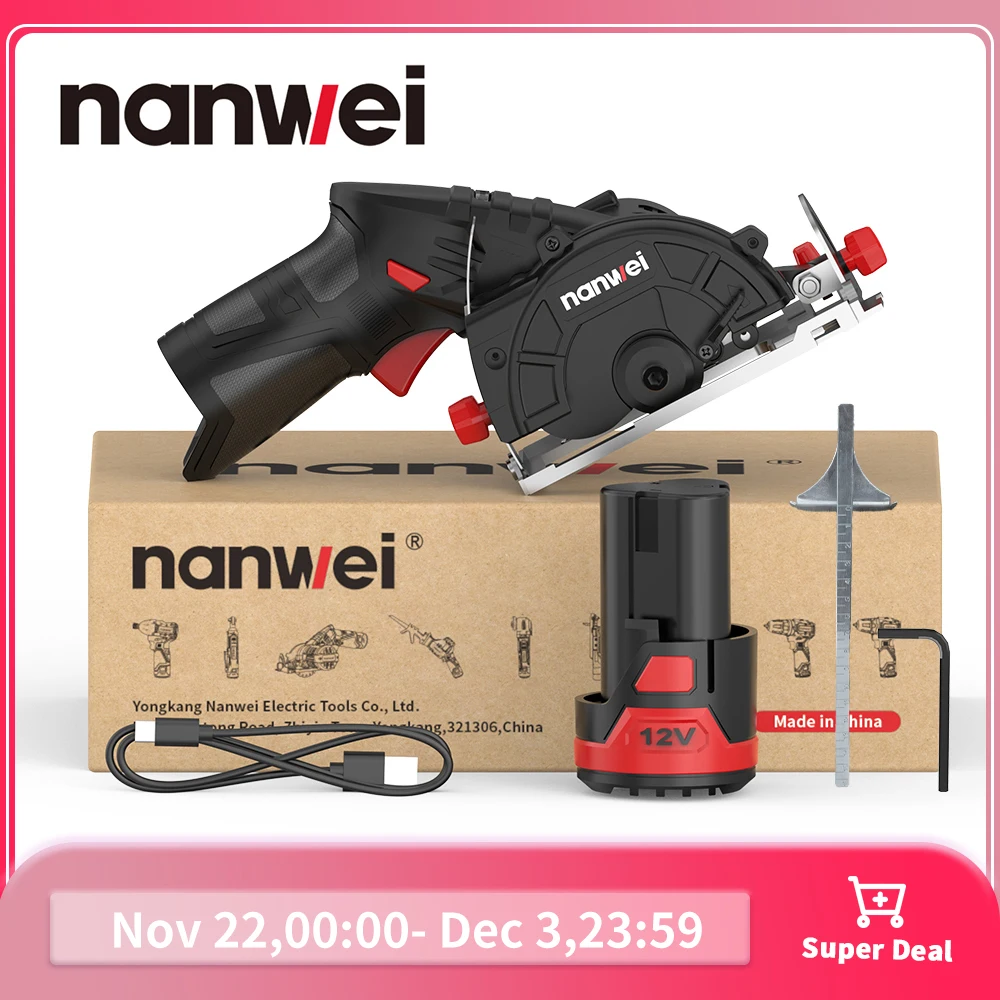 Nanwei Lithium Electric Circular Saw 3-3/8in Cutting Machine Mini Portable Charging Saw 85mm Carpenter Multifunctional