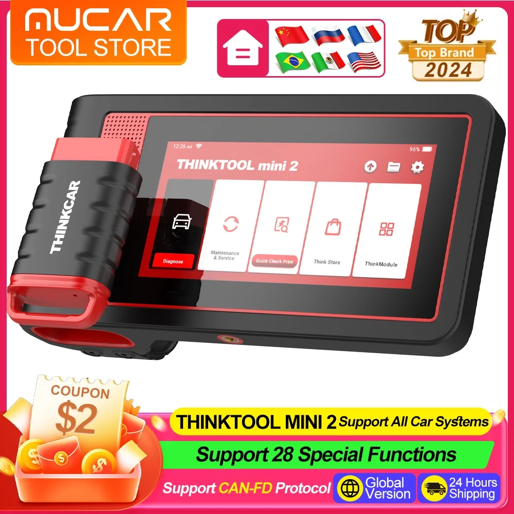 Thinktool Mini 2 OBD2 Scanner for All System Diagnostic Tool 28 Services Active Test Diagnostic Scanner for CANFD Scanner Tools