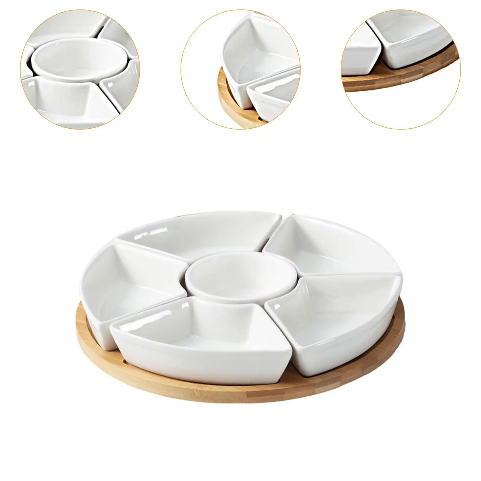 Divided Serving Tray Utensils Removable Snack Bowls Bamboo Platter for Candy Fruit Chips and Dip Home Gift for Housewarming