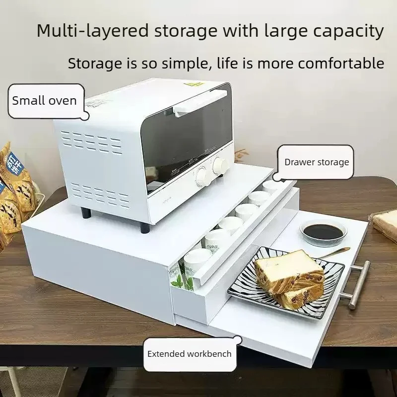 Kitchen Pull-out Tray Microwave Oven Rack Drawer Board Countertop Storage Organizer For Home Appliance Space Saving
