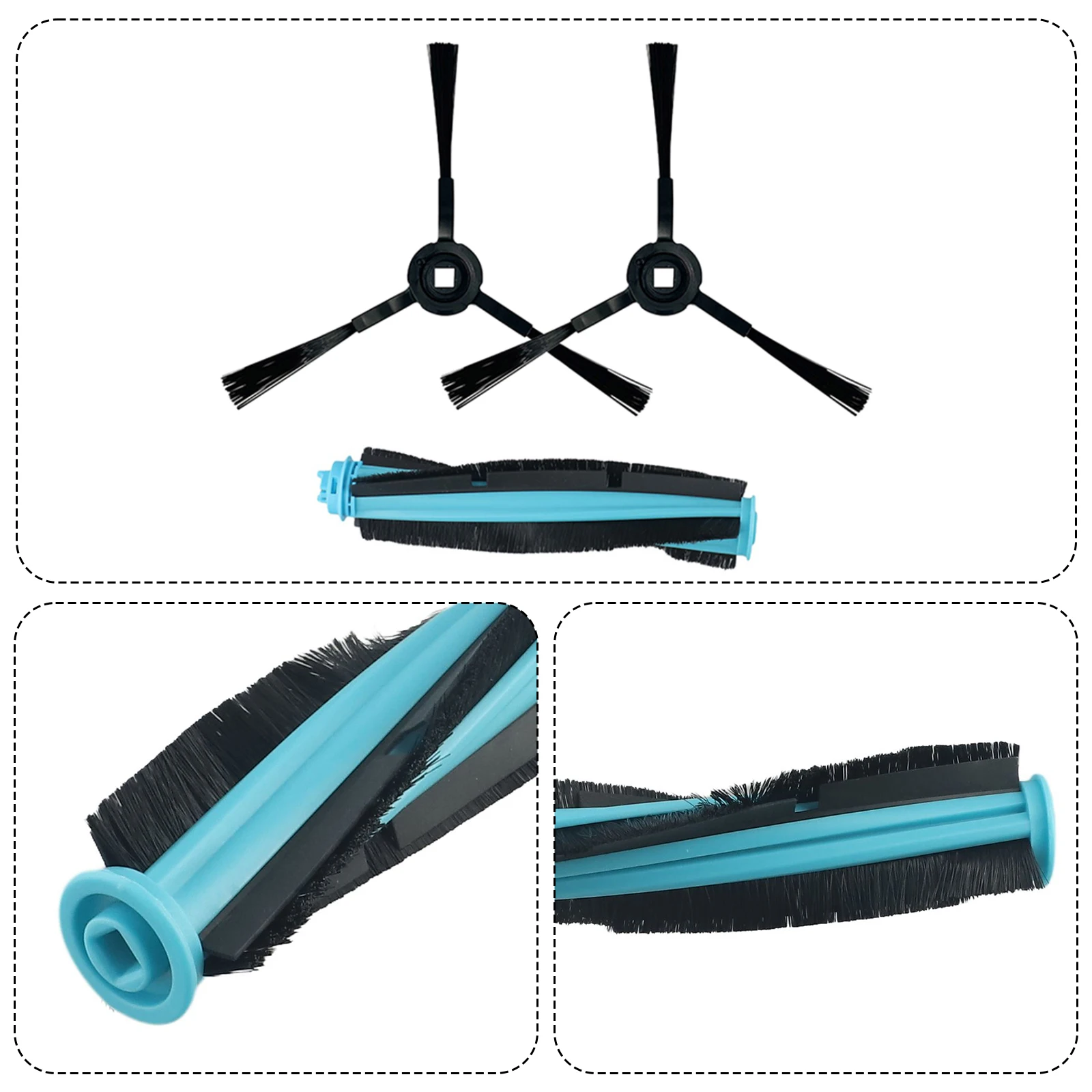 

Side Brush Main Brush Brush Kit Set 3pcs/set Accessories Black Replacement Washable Practical Useful High Quality