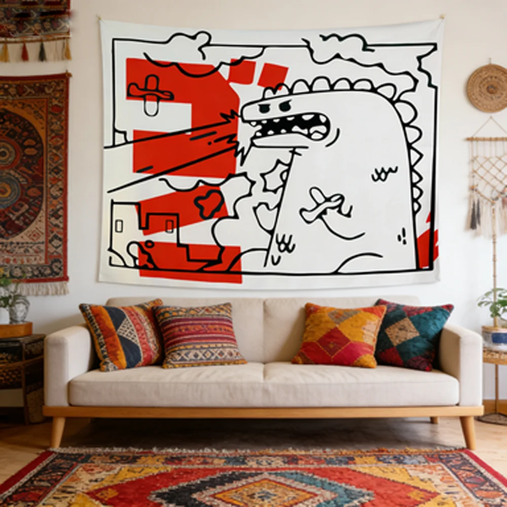 Cute Cartoon Tapestry Decorative Background Bedside Bedroom Wall Hanging Artwork for Kids Room Girls Bedroom Decor