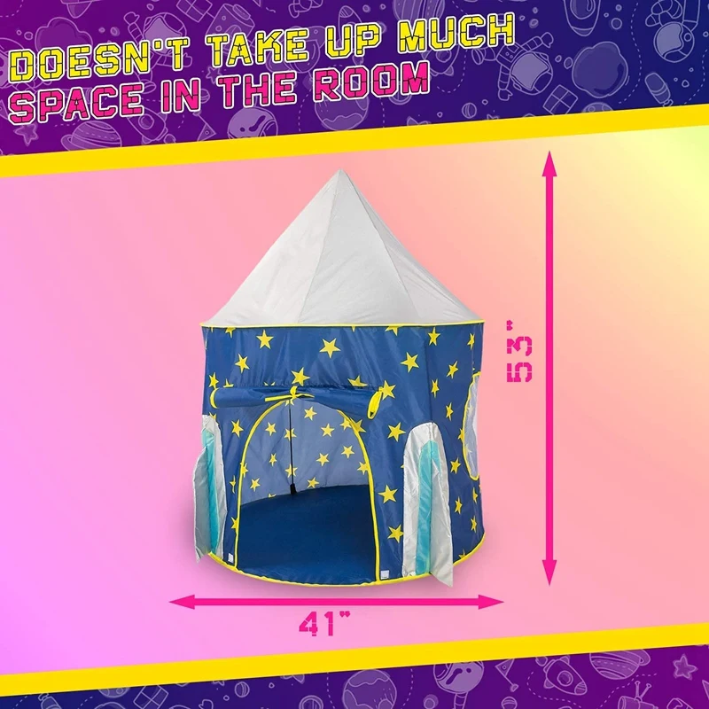 A49K-Kids Play Tent For Children Toys Space Rocket Tent Rocket Ship Play Tent Foldable Tent Best Gifts For Boys Girls Baby